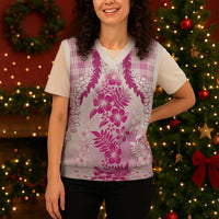 Aloha Hawaii Palaka Christmas Knitted V-Neck Vest Pink Plumeria Lei - Polynesian Pride