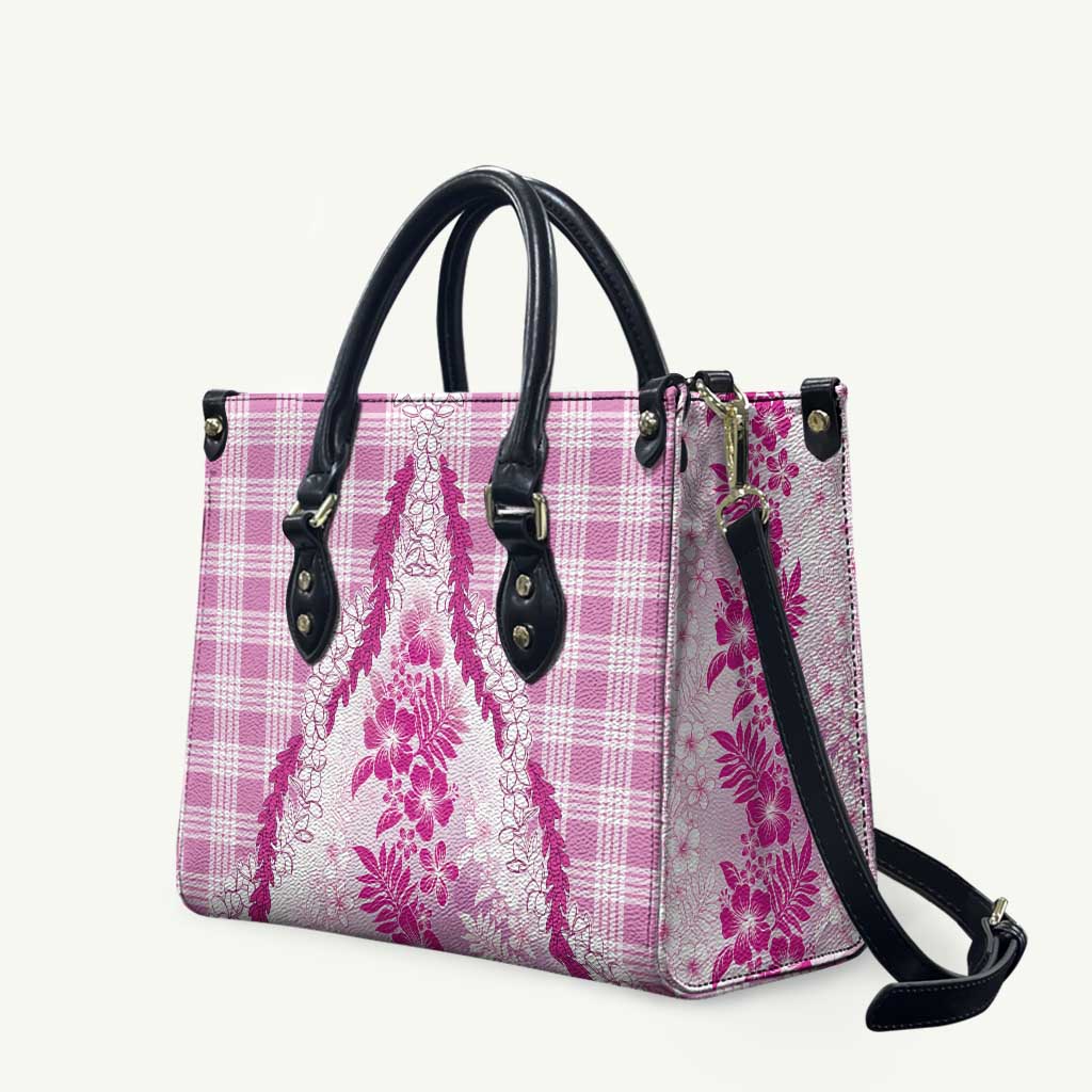 Aloha Hawaii Palaka Leather Bag Pink Plumeria Lei - Polynesian Pride