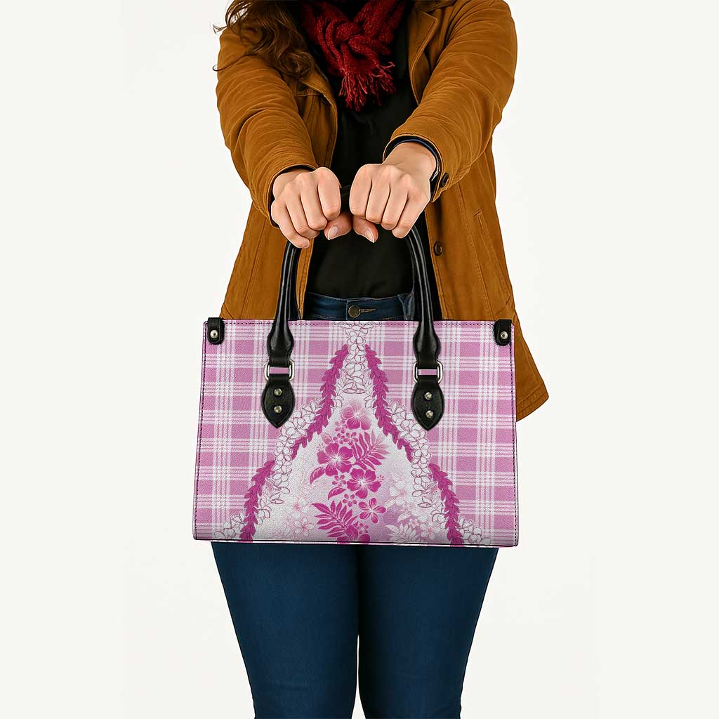Aloha Hawaii Palaka Leather Bag Pink Plumeria Lei - Polynesian Pride