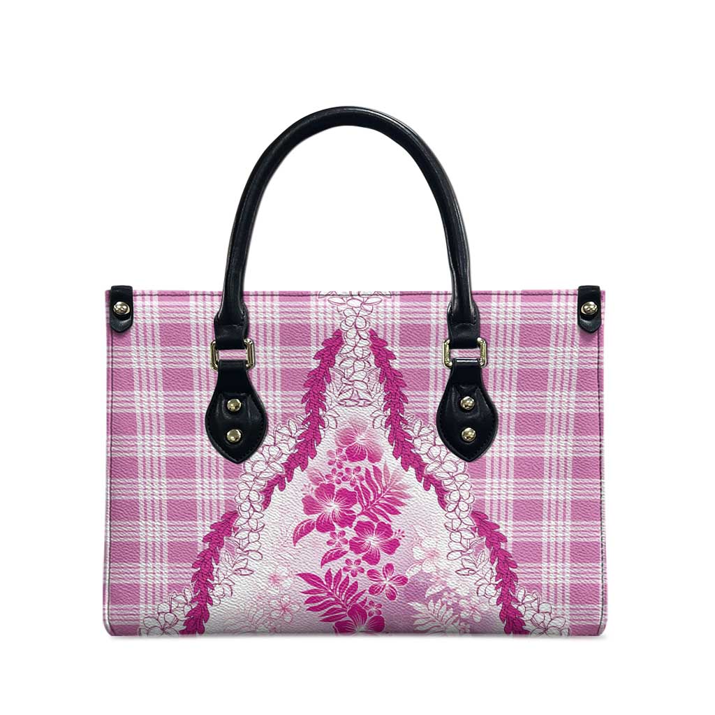 Aloha Hawaii Palaka Leather Bag Pink Plumeria Lei - Polynesian Pride