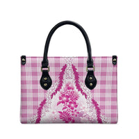 Aloha Hawaii Palaka Leather Bag Pink Plumeria Lei - Polynesian Pride