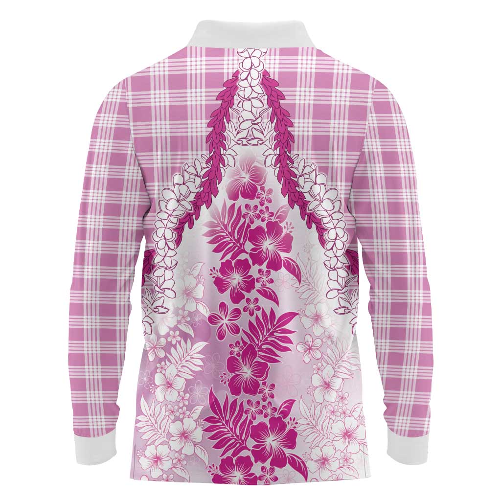 Aloha Hawaii Palaka Long Sleeve Polo Shirt Pink Plumeria Lei - Polynesian Pride