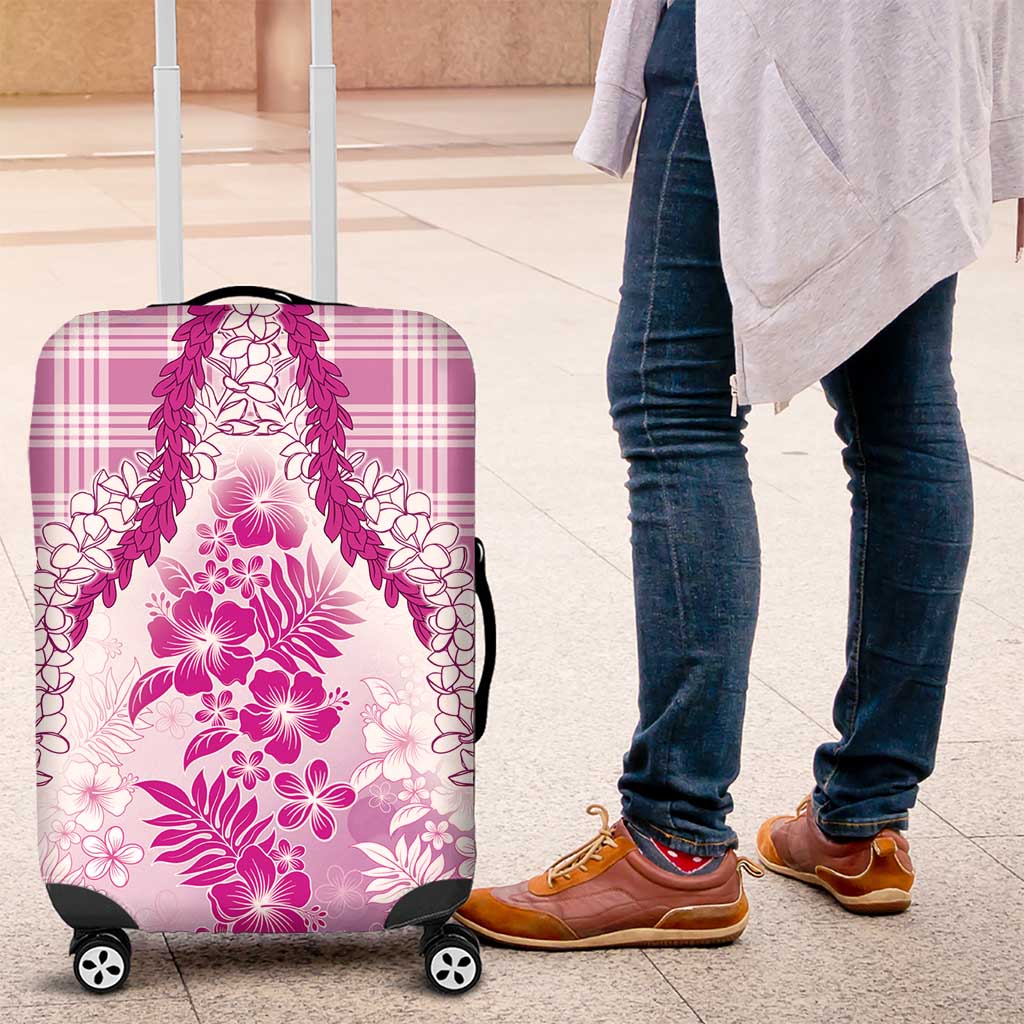 Aloha Hawaii Palaka Luggage Cover Pink Plumeria Lei - Polynesian Pride