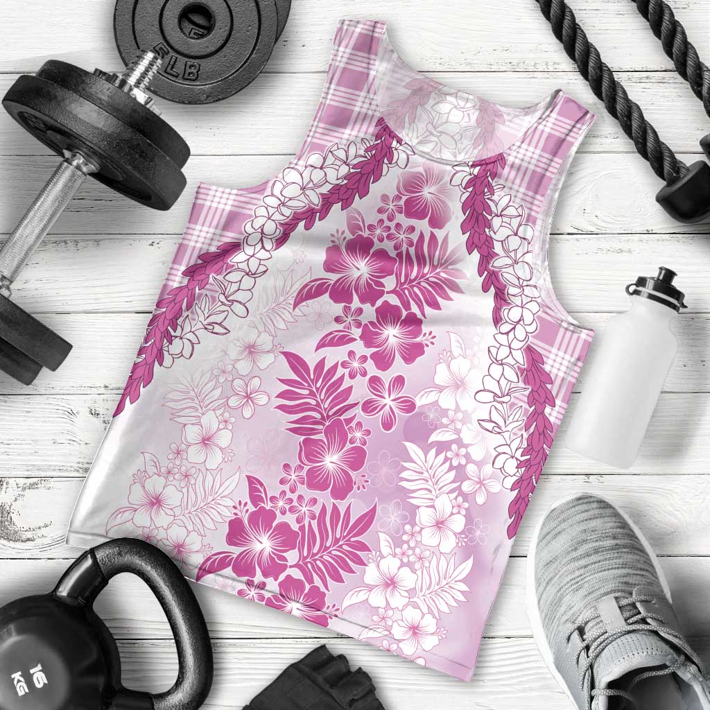 Aloha Hawaii Palaka Men Tank Top Pink Plumeria Lei - Polynesian Pride