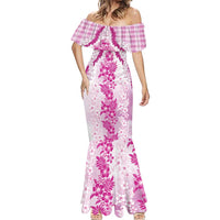 Aloha Hawaii Palaka Mermaid Dress Pink Plumeria Lei - Polynesian Pride