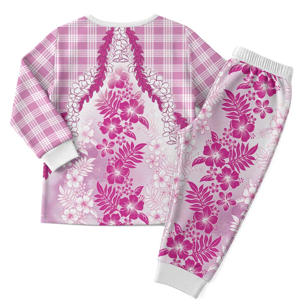 Aloha Hawaii Palaka Christmas Pajama Set Pink Plumeria Lei - Polynesian Pride