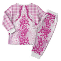 Aloha Hawaii Palaka Christmas Pajama Set Pink Plumeria Lei - Polynesian Pride
