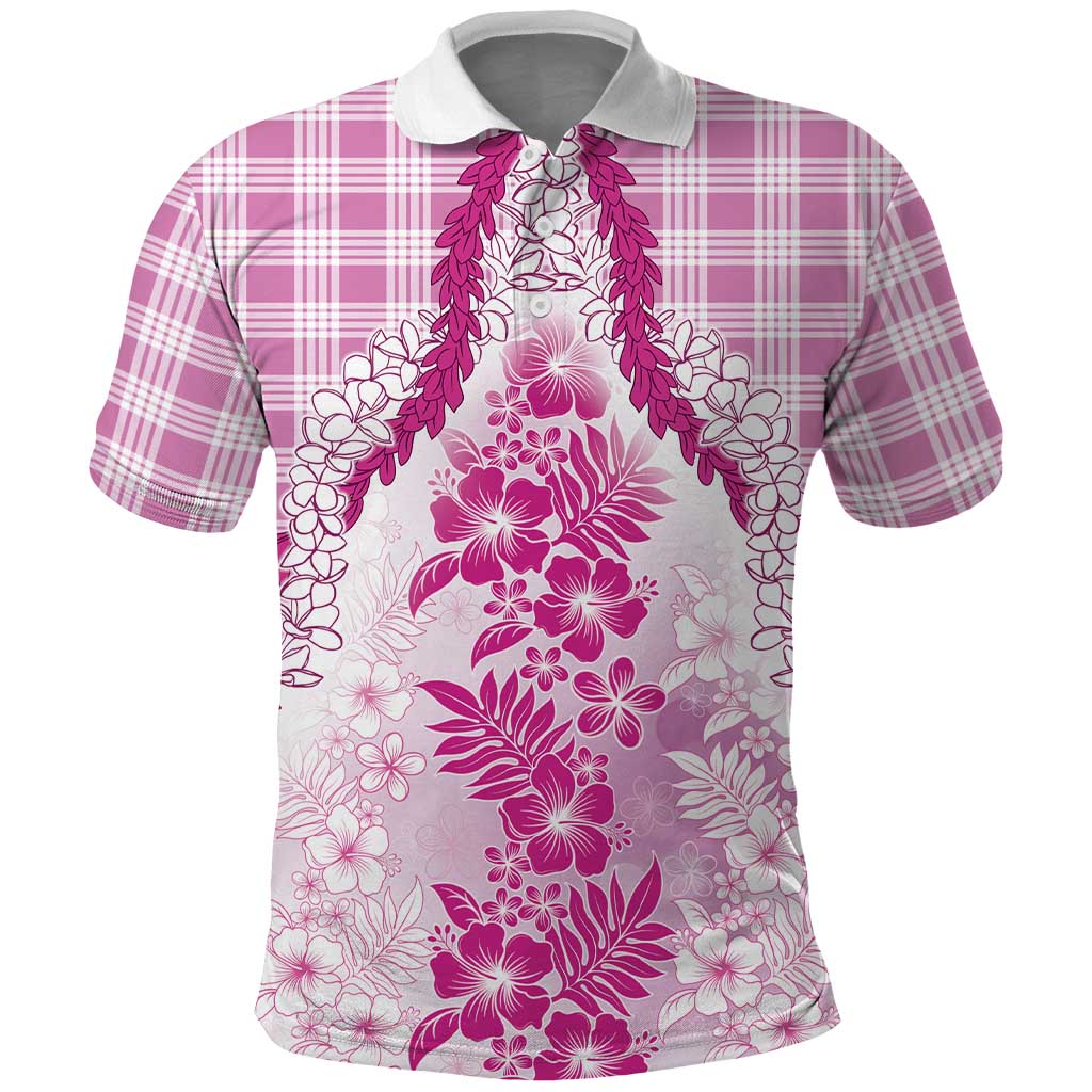 Aloha Hawaii Palaka Polo Shirt Pink Plumeria Lei - Polynesian Pride