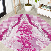 Aloha Hawaii Palaka Round Carpet Pink Plumeria Lei - Polynesian Pride