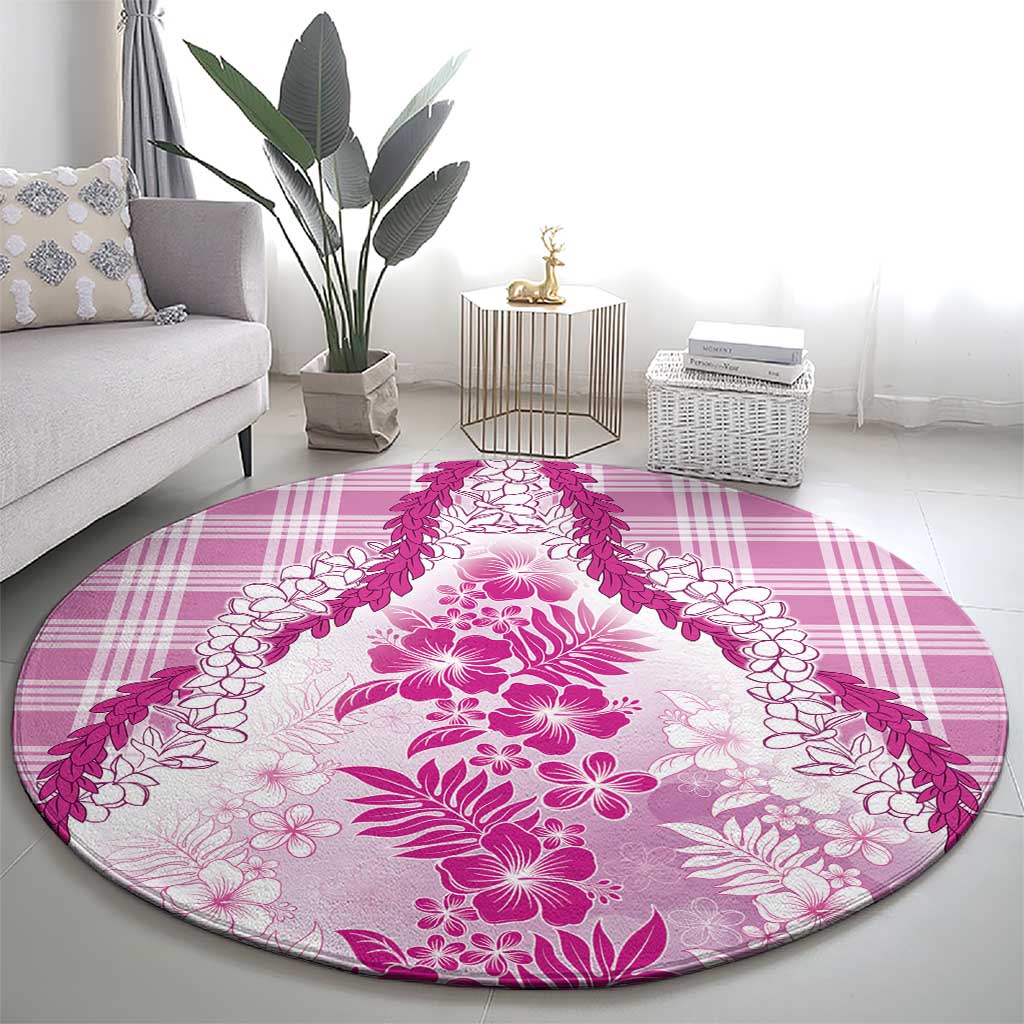 Aloha Hawaii Palaka Round Carpet Pink Plumeria Lei - Polynesian Pride