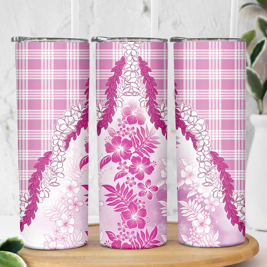Aloha Hawaii Palaka Skinny Tumbler Pink Plumeria Lei - Polynesian Pride