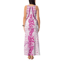 Aloha Hawaii Palaka Tank Maxi Dress Pink Plumeria Lei - Polynesian Pride