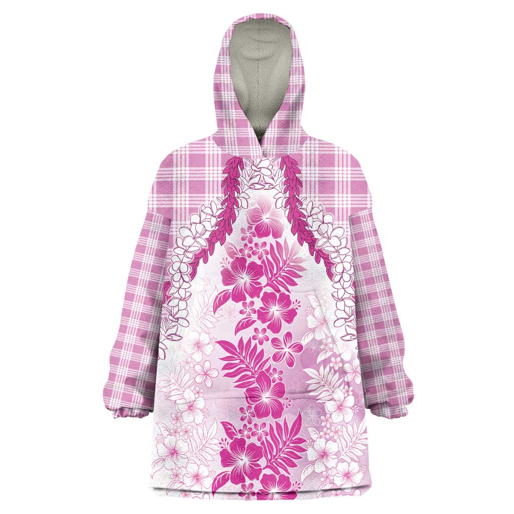 Aloha Hawaii Palaka Wearable Blanket Hoodie Pink Plumeria Lei LT05 One Size Pink - Polynesian Pride