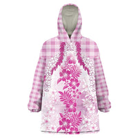 Aloha Hawaii Palaka Wearable Blanket Hoodie Pink Plumeria Lei LT05 One Size Pink - Polynesian Pride