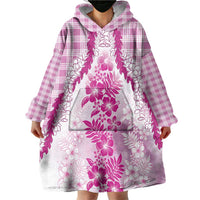 Aloha Hawaii Palaka Wearable Blanket Hoodie Pink Plumeria Lei LT05 - Polynesian Pride