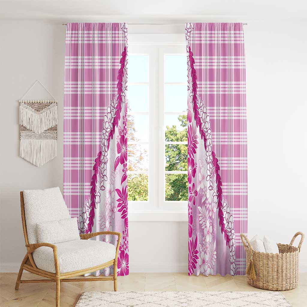 Aloha Hawaii Palaka Window Curtain Pink Plumeria Lei - Polynesian Pride