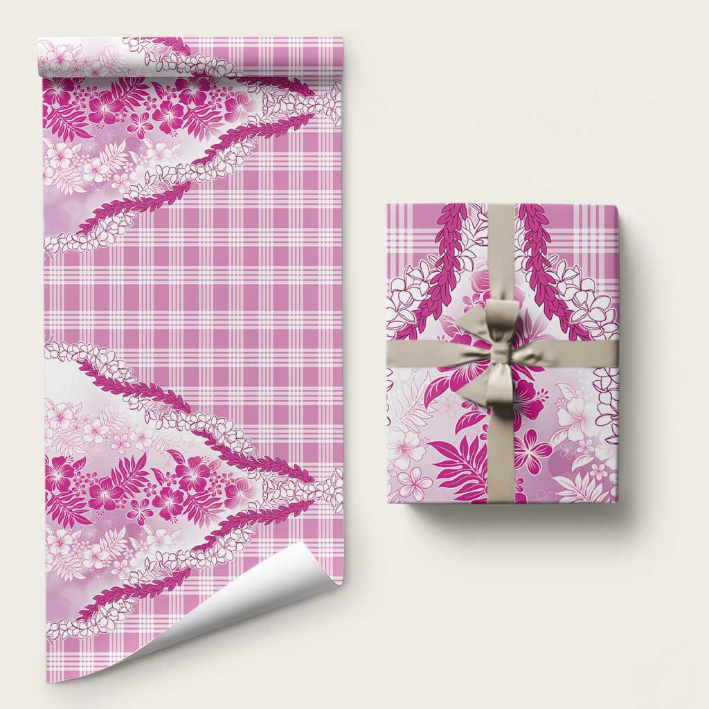 Aloha Hawaii Palaka Wrapping Paper Pink Plumeria Lei