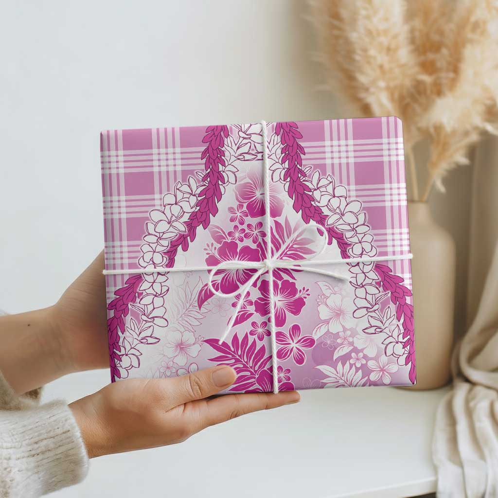 Aloha Hawaii Palaka Wrapping Paper Pink Plumeria Lei