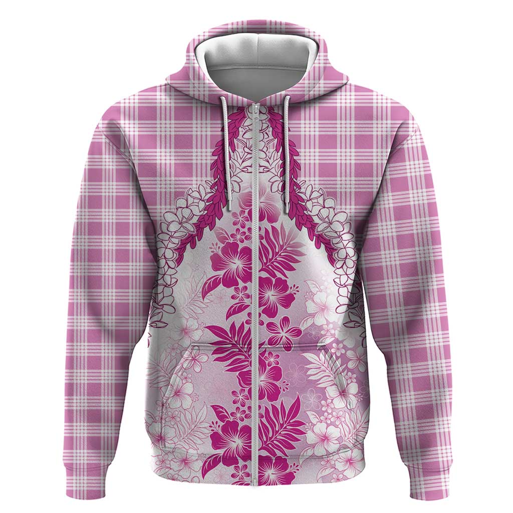 Aloha Hawaii Palaka Zip Hoodie Pink Plumeria Lei LT05 Zip Hoodie Pink - Polynesian Pride