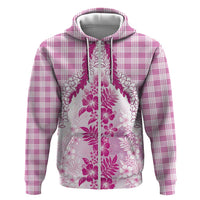 Aloha Hawaii Palaka Zip Hoodie Pink Plumeria Lei LT05 Zip Hoodie Pink - Polynesian Pride