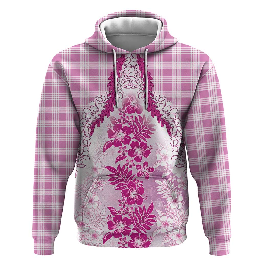 Aloha Hawaii Palaka Zip Hoodie Pink Plumeria Lei LT05 Pullover Hoodie Pink - Polynesian Pride