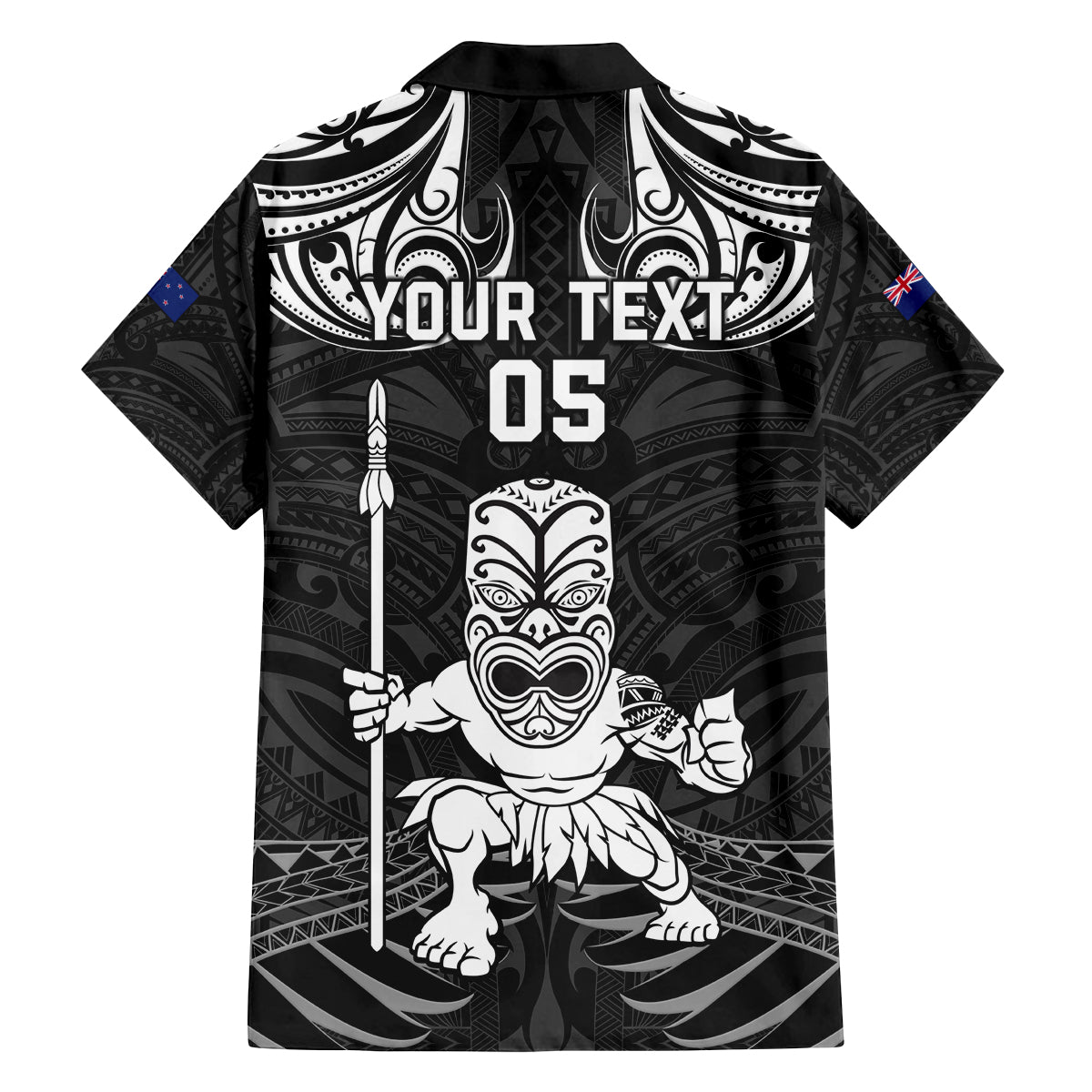 Custom New Zealand Maori Taiaha Family Matching Off Shoulder Short Dress and Hawaiian Shirt Tiki Warrior Black LT05 - Polynesian Pride
