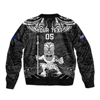 Custom New Zealand Maori Taiaha Sleeve Zip Bomber Jacket Tiki Warrior Black LT05 - Polynesian Pride