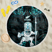 New Zealand Maori Taiaha Beach Blanket Tiki Warrior Paua Shell LT05 One Size 150cm Black - Polynesian Pride