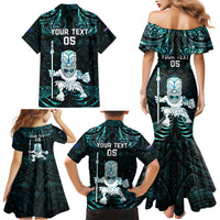 Custom New Zealand Maori Taiaha Family Matching Mermaid Dress and Hawaiian Shirt Tiki Warrior Paua Shell LT05 - Polynesian Pride