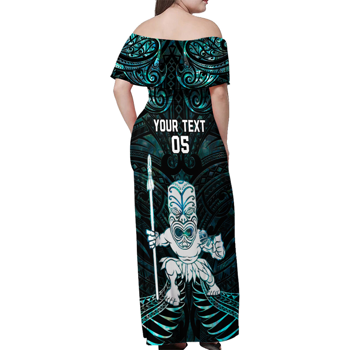 Custom New Zealand Maori Taiaha Family Matching Off Shoulder Maxi Dress and Hawaiian Shirt Tiki Warrior Paua Shell LT05 - Polynesian Pride