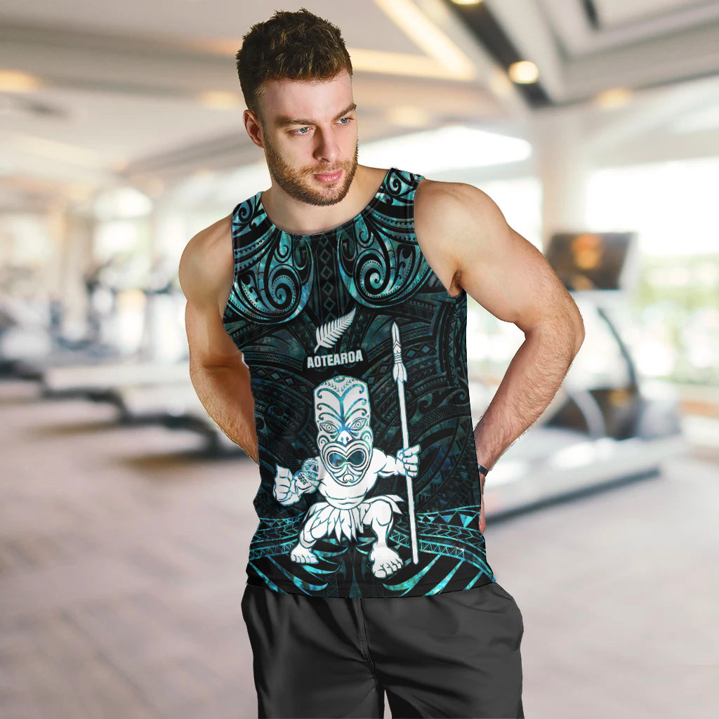 Custom New Zealand Maori Taiaha Men Tank Top Tiki Warrior Paua Shell LT05 Black - Polynesian Pride
