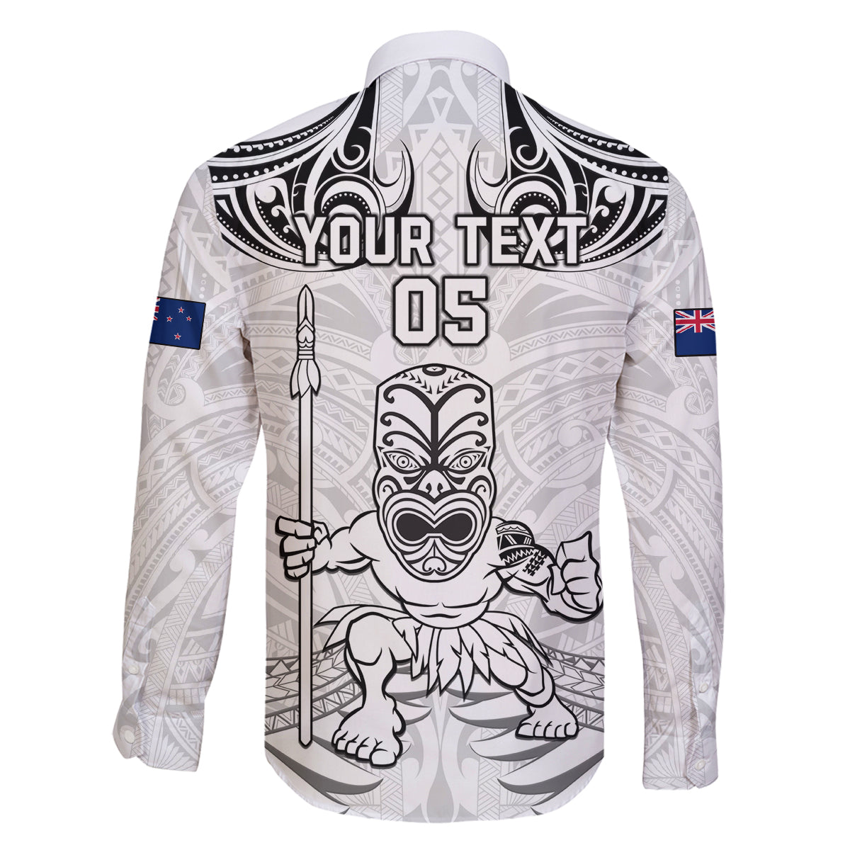 Custom New Zealand Maori Taiaha Family Matching Off Shoulder Maxi Dress and Hawaiian Shirt Tiki Warrior White LT05 - Polynesian Pride