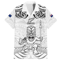 Custom New Zealand Maori Taiaha Family Matching Off Shoulder Short Dress and Hawaiian Shirt Tiki Warrior White LT05 Dad's Shirt - Short Sleeve White - Polynesian Pride