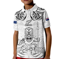 Custom New Zealand Maori Taiaha Kid Polo Shirt Tiki Warrior White LT05 Kid White - Polynesian Pride