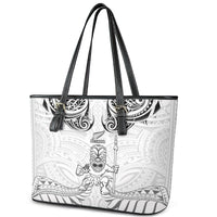 New Zealand Maori Taiaha Leather Tote Bag Tiki Warrior White LT05 - Polynesian Pride