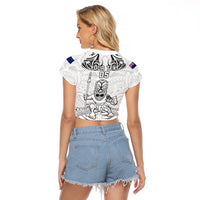 Custom New Zealand Maori Taiaha Raglan Cropped T Shirt Tiki Warrior White LT05 - Polynesian Pride