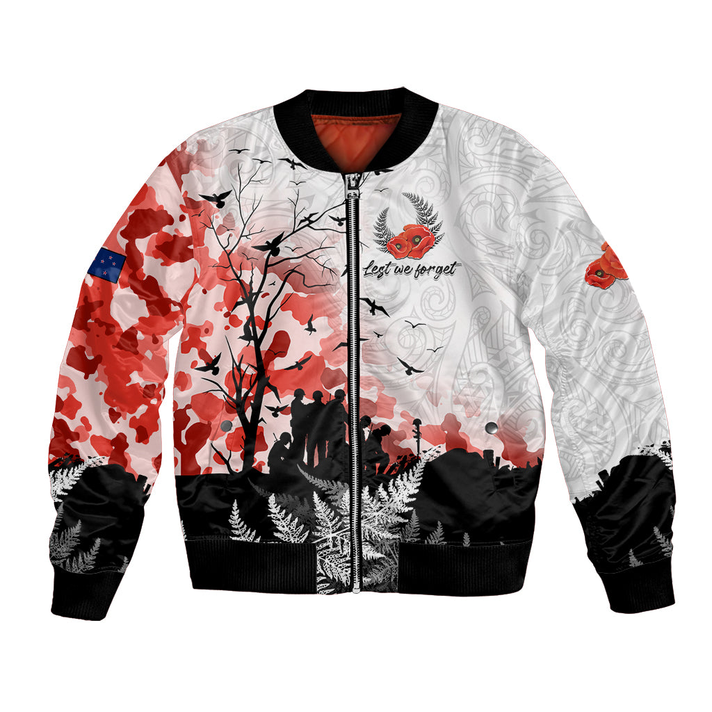 Kei Wareware Tatou New Zealand ANZAC Day Bomber Jacket Lest We Forget LT05 Unisex White - Polynesian Pride