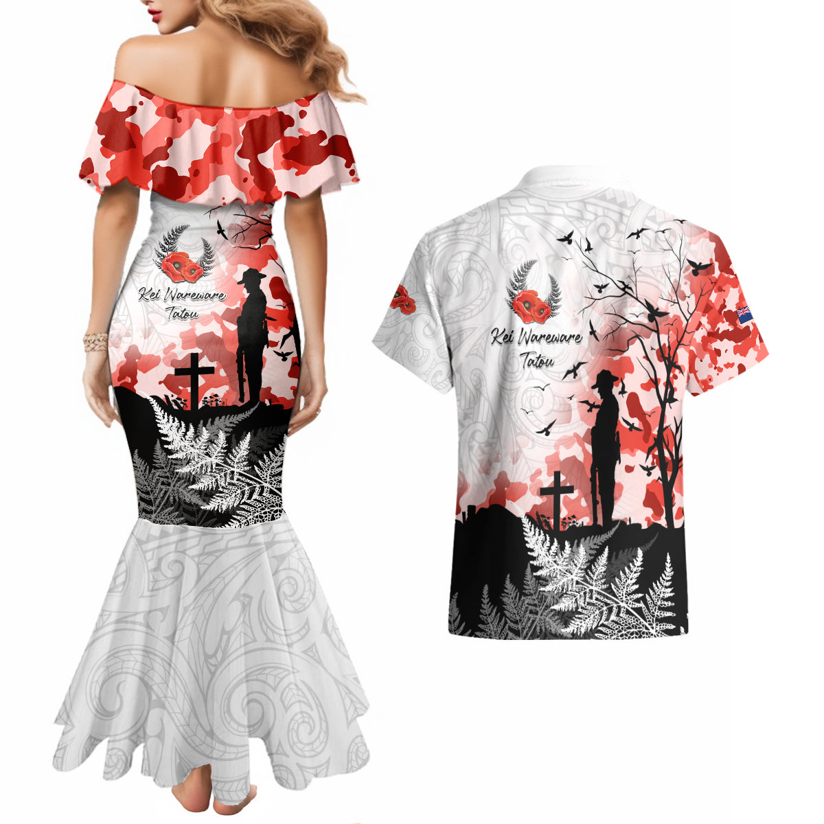 Kei Wareware Tatou New Zealand ANZAC Day Couples Matching Mermaid Dress and Hawaiian Shirt Lest We Forget LT05 - Polynesian Pride