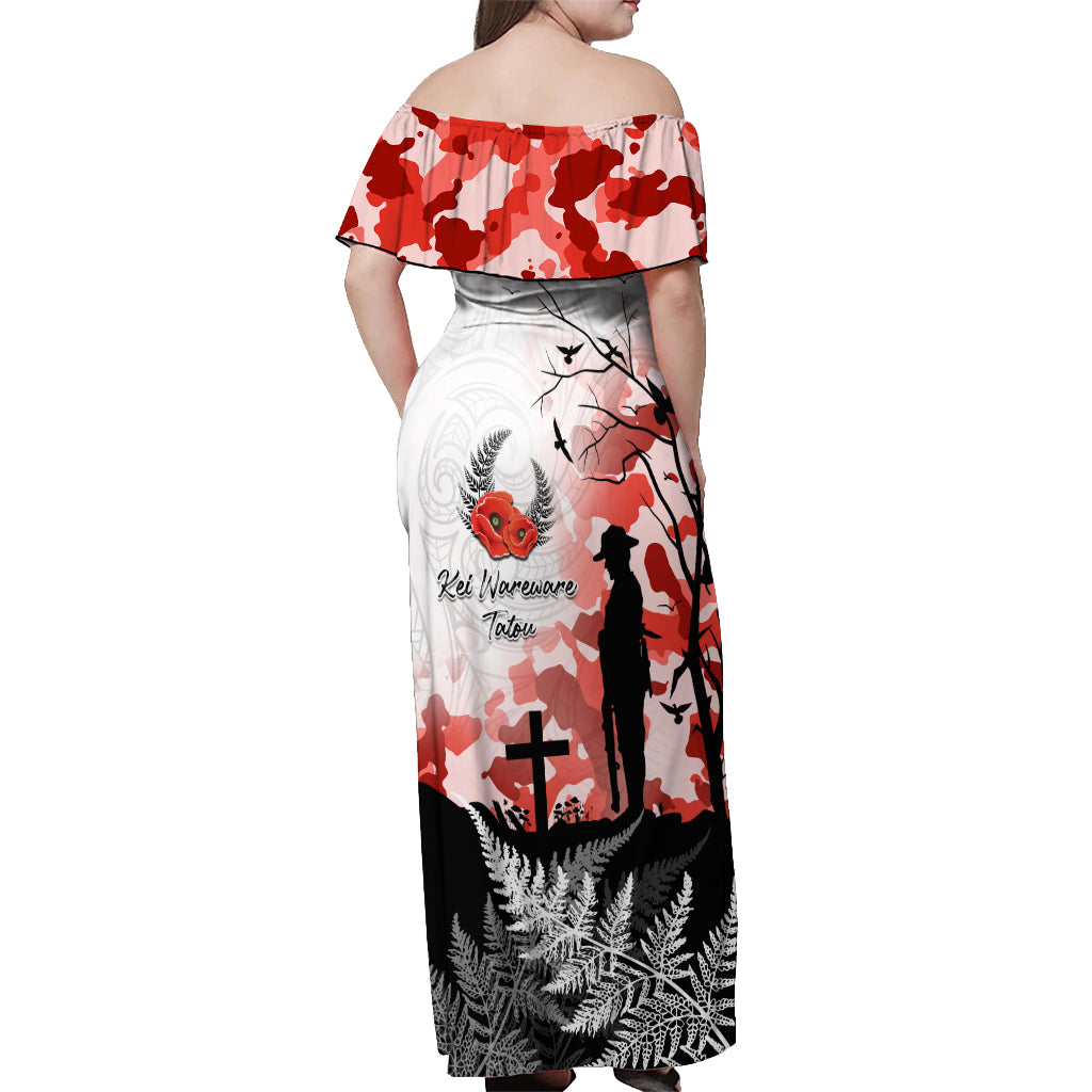 Kei Wareware Tatou New Zealand ANZAC Day Off Shoulder Maxi Dress Lest We Forget LT05 - Polynesian Pride