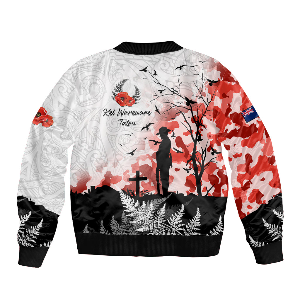 Kei Wareware Tatou New Zealand ANZAC Day Sleeve Zip Bomber Jacket Lest We Forget LT05 - Polynesian Pride