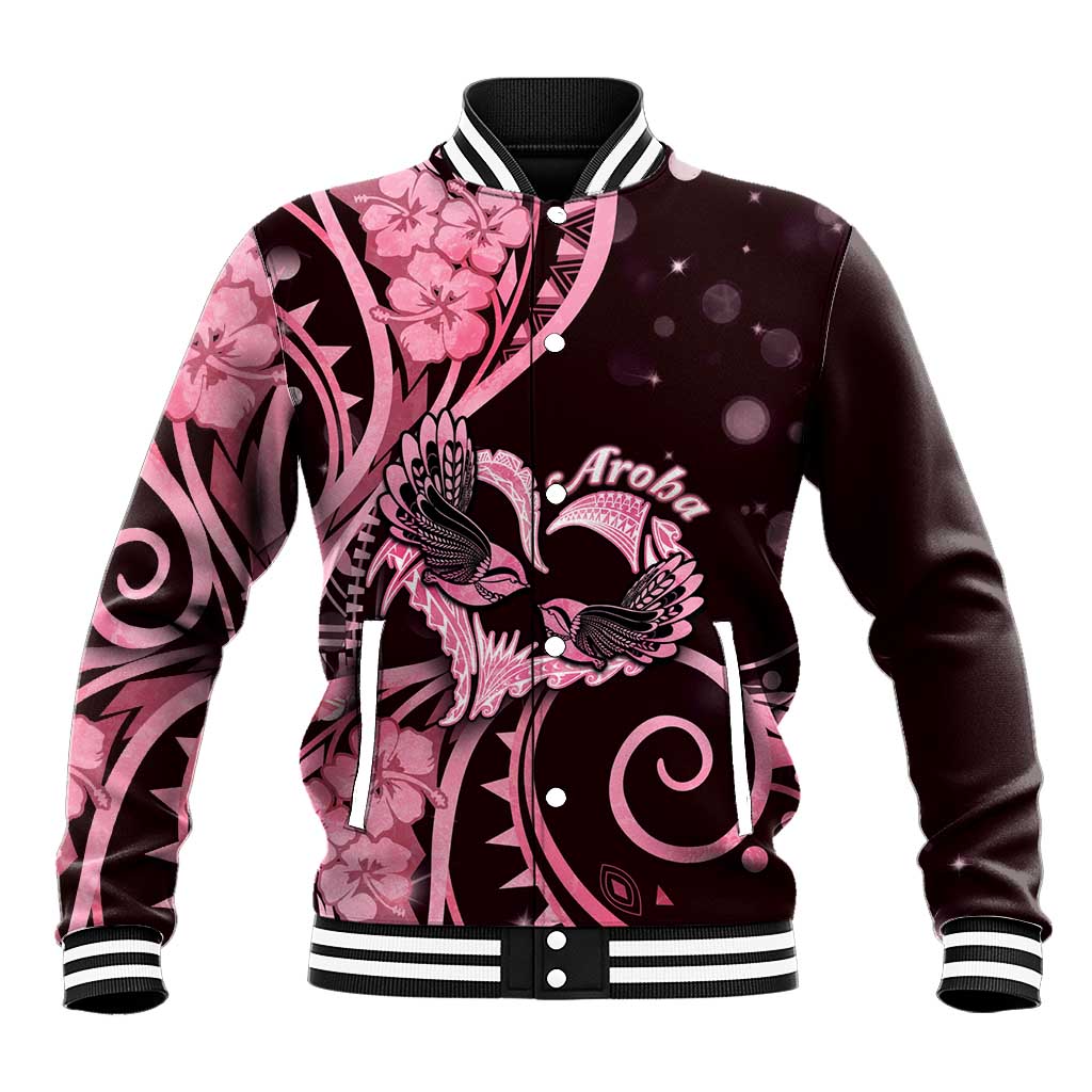 New Zealand Valentine Baseball Jacket Aroha Sweet Pink Piwakawaka LT05 Unisex Pink - Polynesian Pride