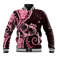 New Zealand Valentine Baseball Jacket Aroha Sweet Pink Piwakawaka LT05 Unisex Pink - Polynesian Pride