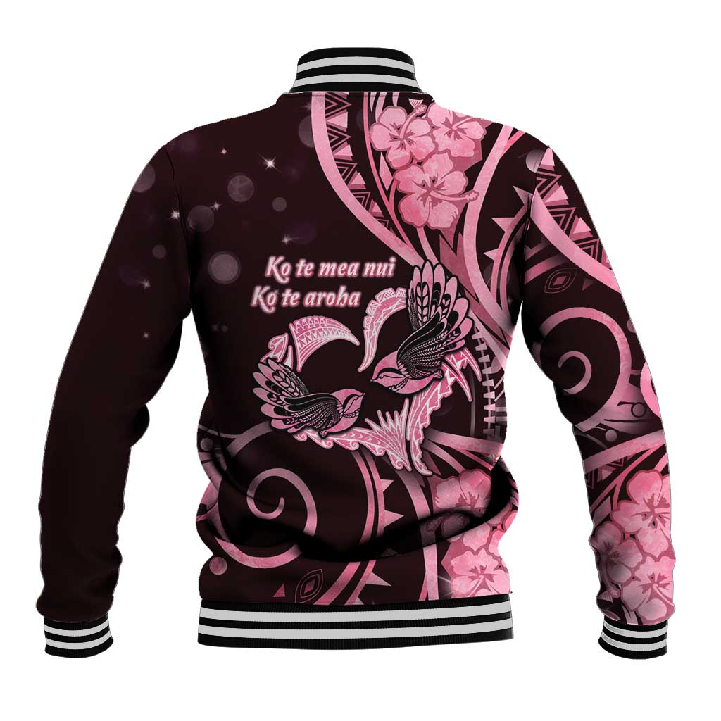 New Zealand Valentine Baseball Jacket Aroha Sweet Pink Piwakawaka LT05 - Polynesian Pride