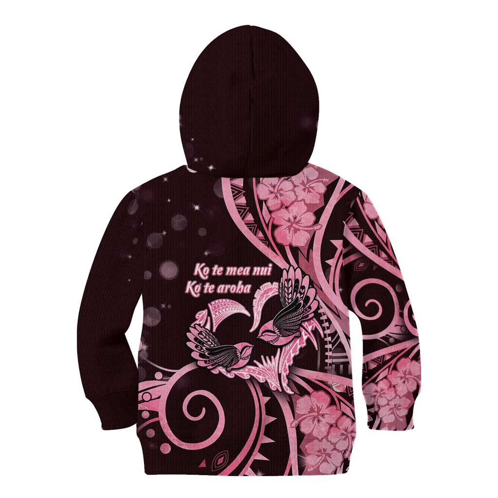 New Zealand Valentine Kid Hoodie Aroha Sweet Pink Piwakawaka