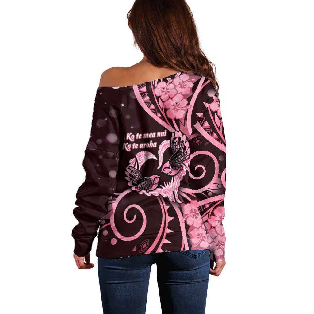 New Zealand Valentine Off Shoulder Sweater Aroha Sweet Pink Piwakawaka