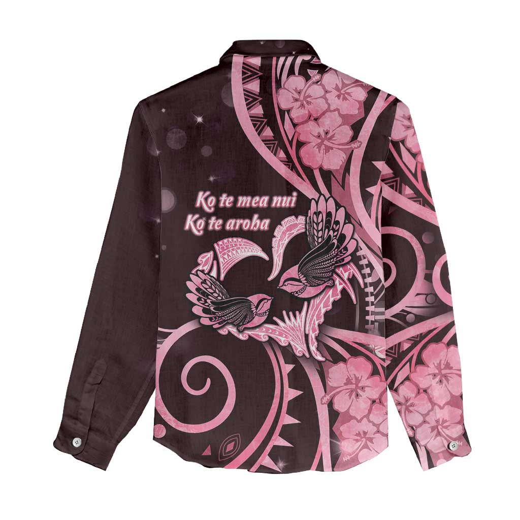 New Zealand Valentine Women Casual Shirt Aroha Sweet Pink Piwakawaka LT05