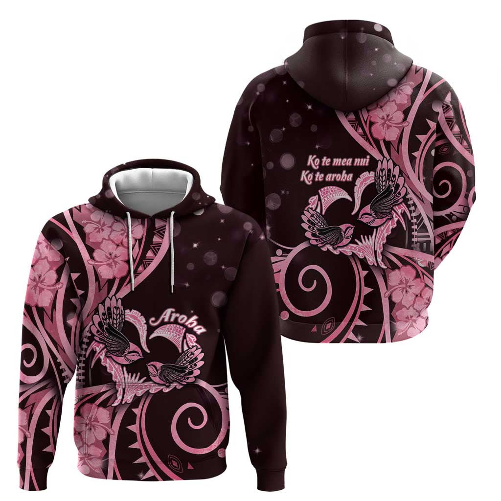 New Zealand Valentine Zip Hoodie Aroha Sweet Pink Piwakawaka