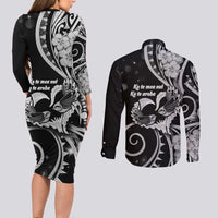 New Zealand Valentine Couples Matching Long Sleeve Bodycon Dress and Long Sleeve Button Shirt Aroha Gray Piwakawaka LT05 - Polynesian Pride