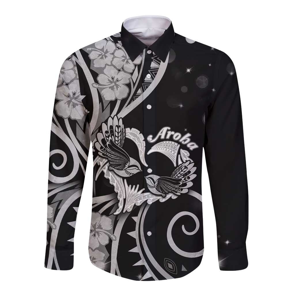 New Zealand Valentine Long Sleeve Button Shirt Aroha Gray Piwakawaka LT05 Unisex Gray - Polynesian Pride