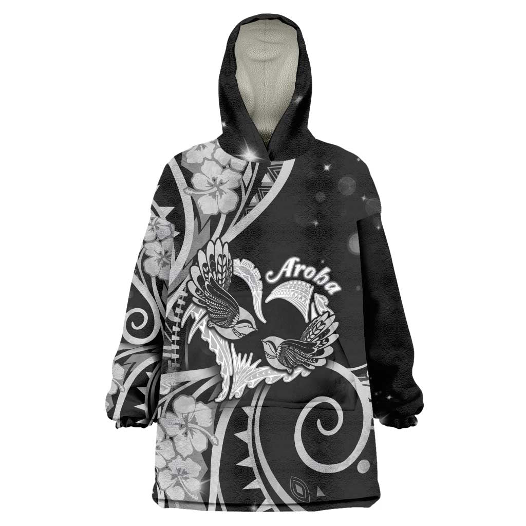 New Zealand Valentine Wearable Blanket Hoodie Aroha Gray Piwakawaka LT05 One Size Gray - Polynesian Pride